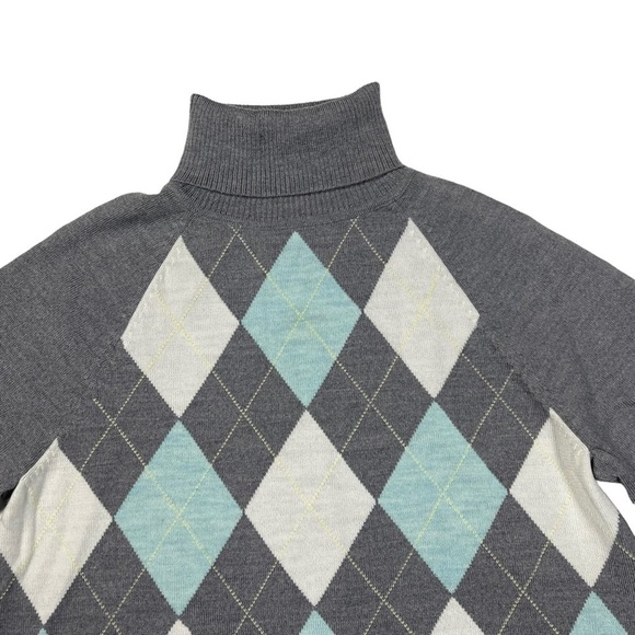 PENDLETON ARGYLE MERINO WOOL GRAY AQUA TURTLENECK SWEATER - Picture 4 of 16